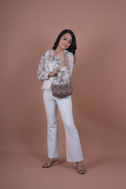 RUBIK Royal Indian Peacock Motif Print Sling Bag