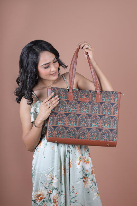 RUBIK Royal Indian Peacock Motif Print Everyday Office Bag