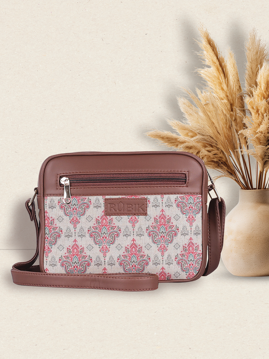 RUBIK Blush Trellis Motif Sling Bag – Elegant Vegan Leather Crossbody for Women