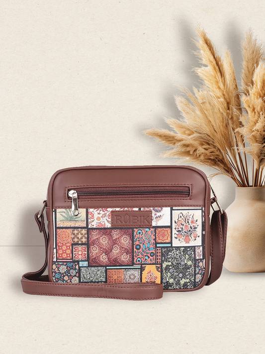 RUBIK Vintage Patchwork Sling Bag – Stylish Vegan Leather Crossbody for Women