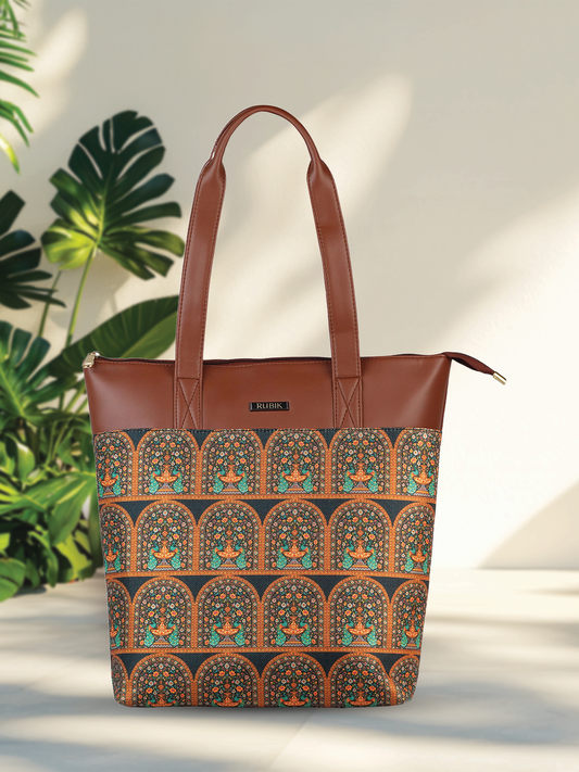 RUBIK Royal Indian Peacock Motif Print Everyday Shoulder Bag