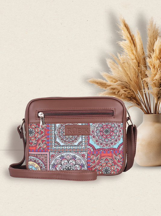 RUBIK Mosaic Medallion Sling Bag – Artistic Vegan Leather Crossbody for Women