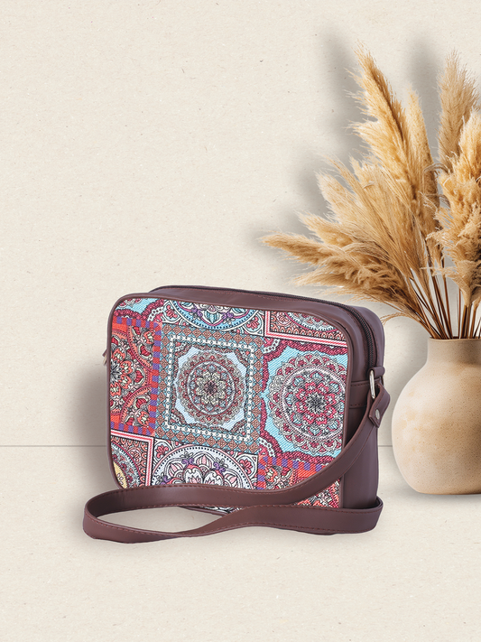 RUBIK Mosaic Medallion Sling Bag – Artistic Vegan Leather Crossbody for Women