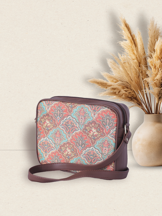 RUBIK Vintage Floral Motif Sling Bag – Stylish Vegan Leather Crossbody for Women