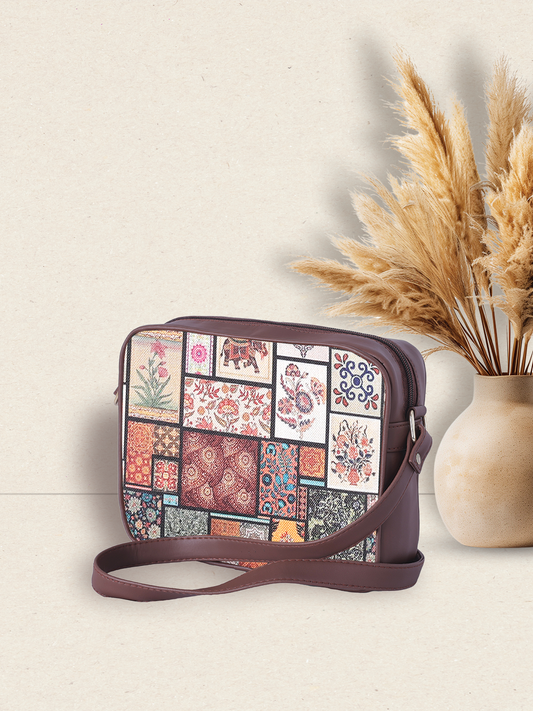 RUBIK Vintage Patchwork Sling Bag – Stylish Vegan Leather Crossbody for Women