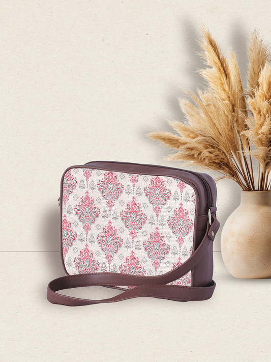RUBIK Blush Trellis Motif Sling Bag – Elegant Vegan Leather Crossbody for Women